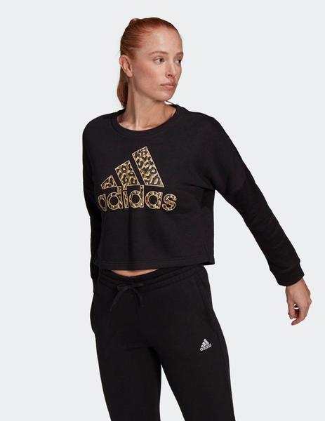 Pogo stick jump Comunista cumpleaños SUDADERA ADIDAS MUJER CUELLO REDONDO LOGO LEO, NEGRA