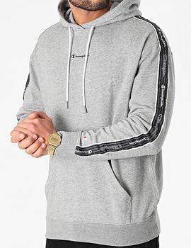 SUDADERA CHAMPION DE CAPUCHA GRIS CON BANDAS