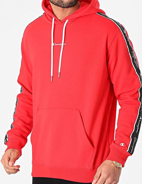 SUDADERA DE CAPUCHA CHAMPION ROJA, CON BANDAS LATERALES