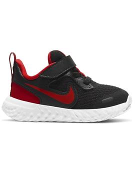 NIKE REVOLUTION 5 BABY VELCRO, NEGRA/ROJO