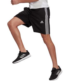 SHORT ADIDAS HOMBRE, ALGODÓN, BANDAS NEGRO/BLANCO