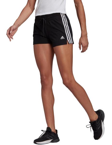 completar obesidad Decremento SHORT ADIDAS MUJER, TRES BANDAS, NEGRO/BLANCO