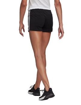 short adidas mujer algodón tres bandas , negro-blanco