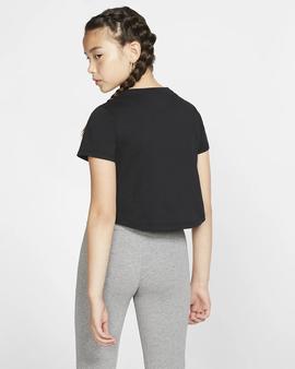 CAMISETA NIKE NIÑA MANGA CORTA NEGRO, LOGO DORADO