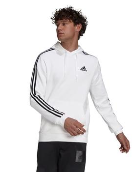 SUDADERA ADIDAS DE CAPUCHA BLANCA BANDAS NEGRAS