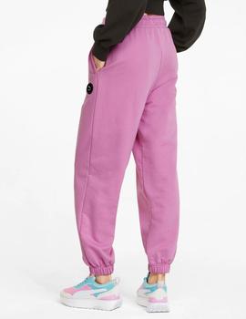 PANTALON PUMA MUJER CON PUÑO ROSA, ALGODON