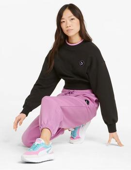 PANTALON PUMA MUJER CON PUÑO ROSA, ALGODON