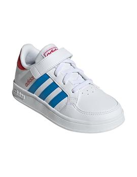 ZAPATILLA ADIDAS BREAKNET KIDS CON VELCRO BLANCO/AZUL,