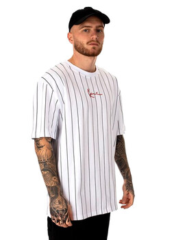 CAMISETA KARL KANI SMALL SIGNATURE PINSTRIPE TEE BLANCA/NEGRO