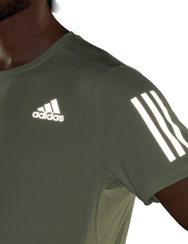 CAMISETA RUNNING ADIDAS VERDE, HOMBRE MANGA CORTA