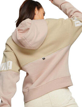 SUDADERA PUMA CON CAPUCHA MUJER BICOLOR, BEIGE/ROSA