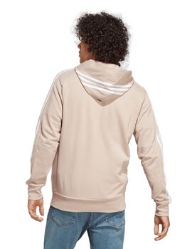 sudadera adidas con capucha abierta beige, bandas blancas