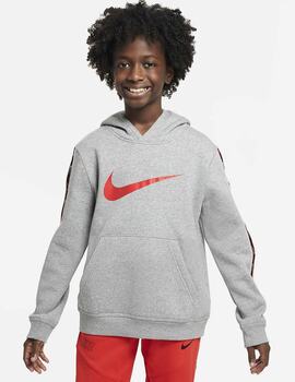 sudadera nike niño con capucha SPORTSWEAR REPEAT gris