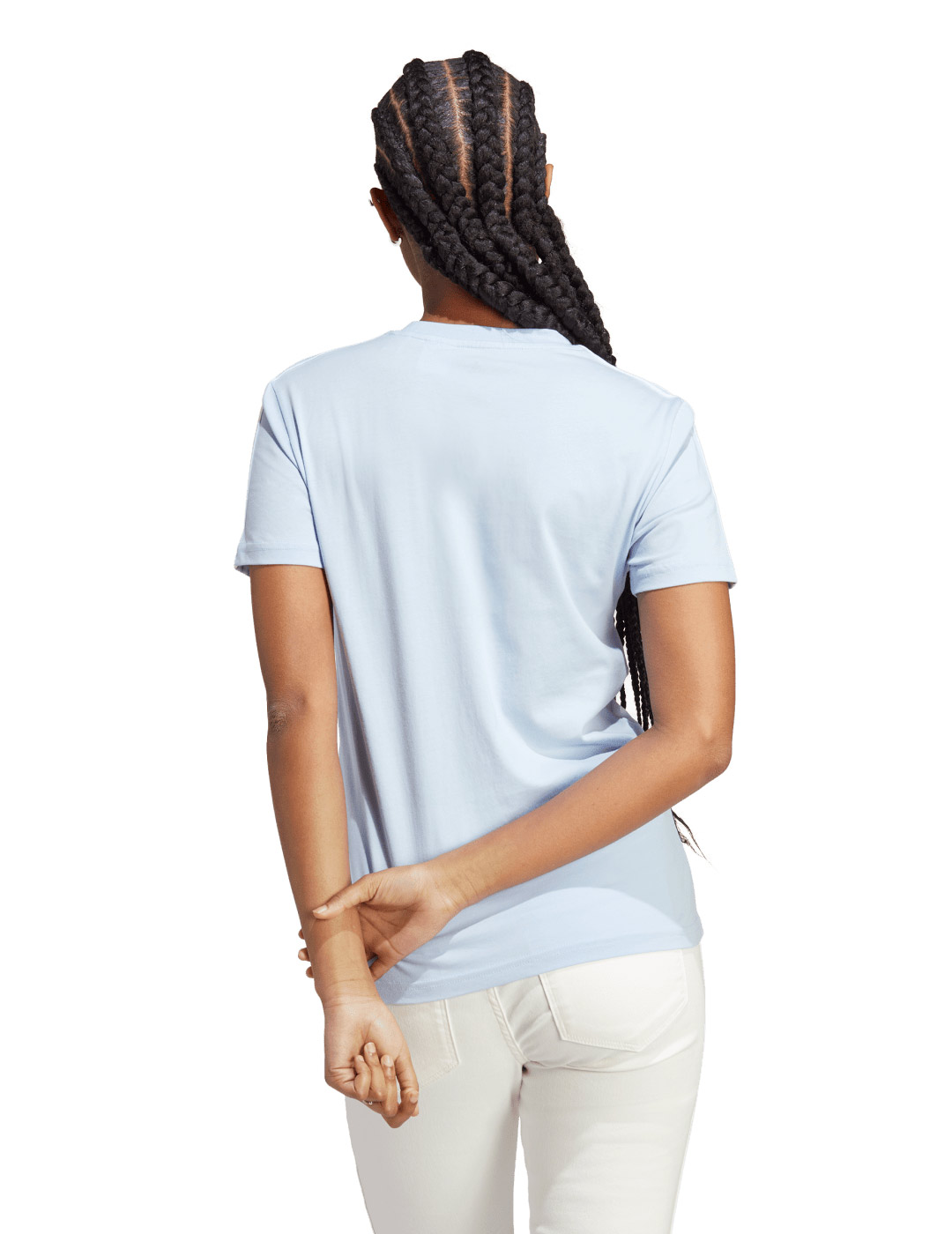 camiseta manga corta 3 bandas mujer, celeste-blanco