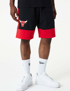 short newera NBA COLOUR  BLOCK SHORTS chicago bulls, negro-rojo