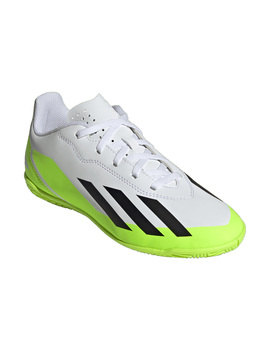 bota de fútbol sala adidas X CRAZYFAST.4 junior, blanco/negro/verde