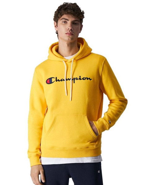 sudadera capucha hombre champion logo bordado, amarillo