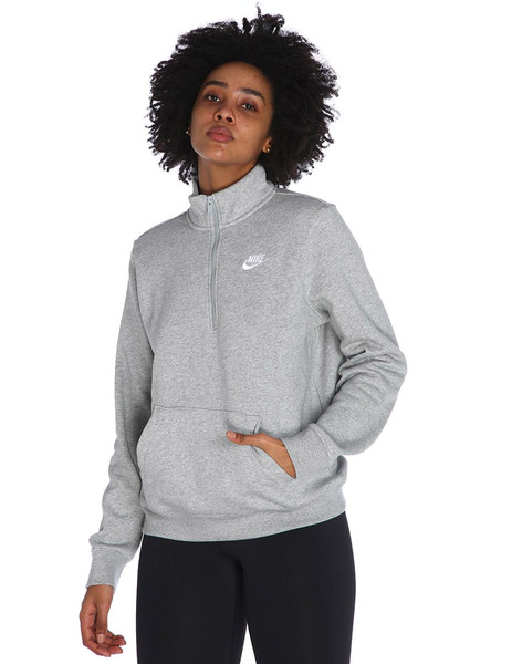 sudadera algodón nike mujer media cremallera gris