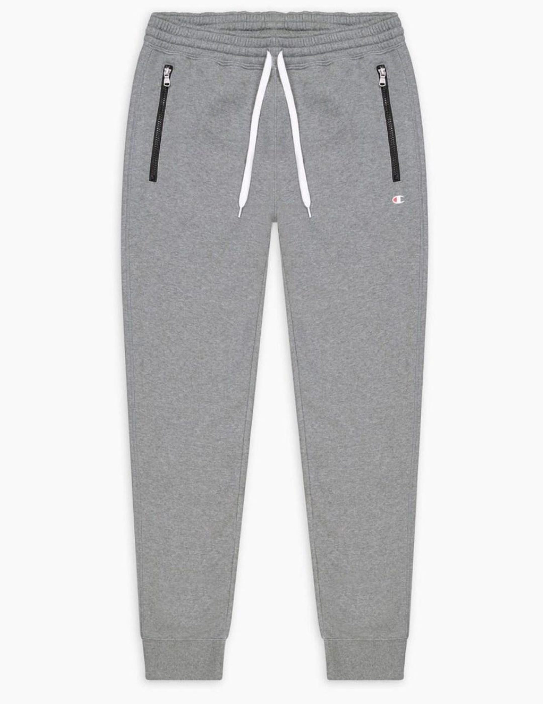 pantalón chandal gris champion, cremallera en bolsillos con puño