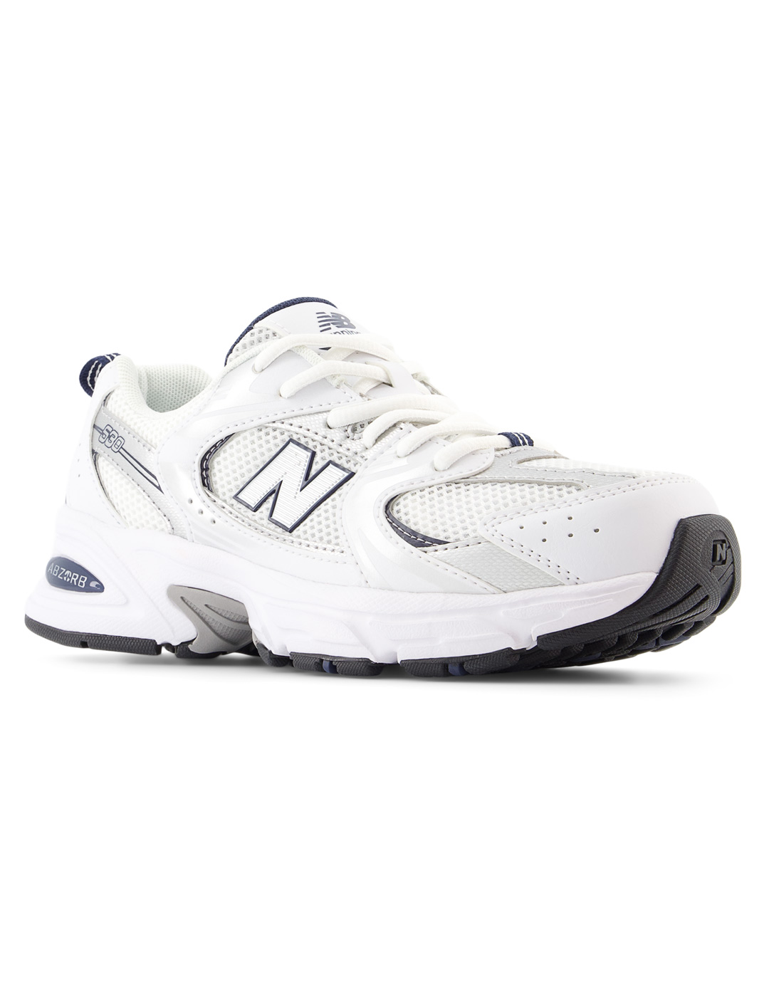 zapatilla new balance junior 530, blanco/plata/marino