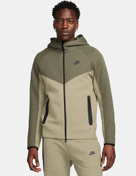 sudadera nike TECH FLEECE abierta con capucha verde