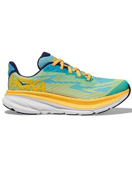 zapatilla running junior HOKA CLIFTON 9, verde/amarillo/negro