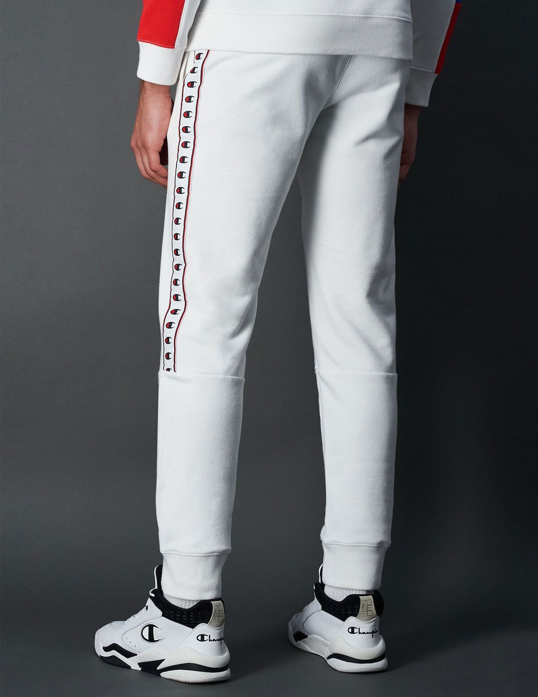 pantalón champion hombre con puño y bandas, blanco