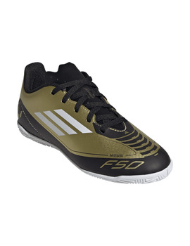 bota de fútbol sala adidas F50 CLUB IN J MESSI, dorado/negro
