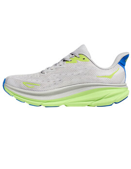 zapatilla running hombre hoka CLIFTON 9, gris/verde fluor