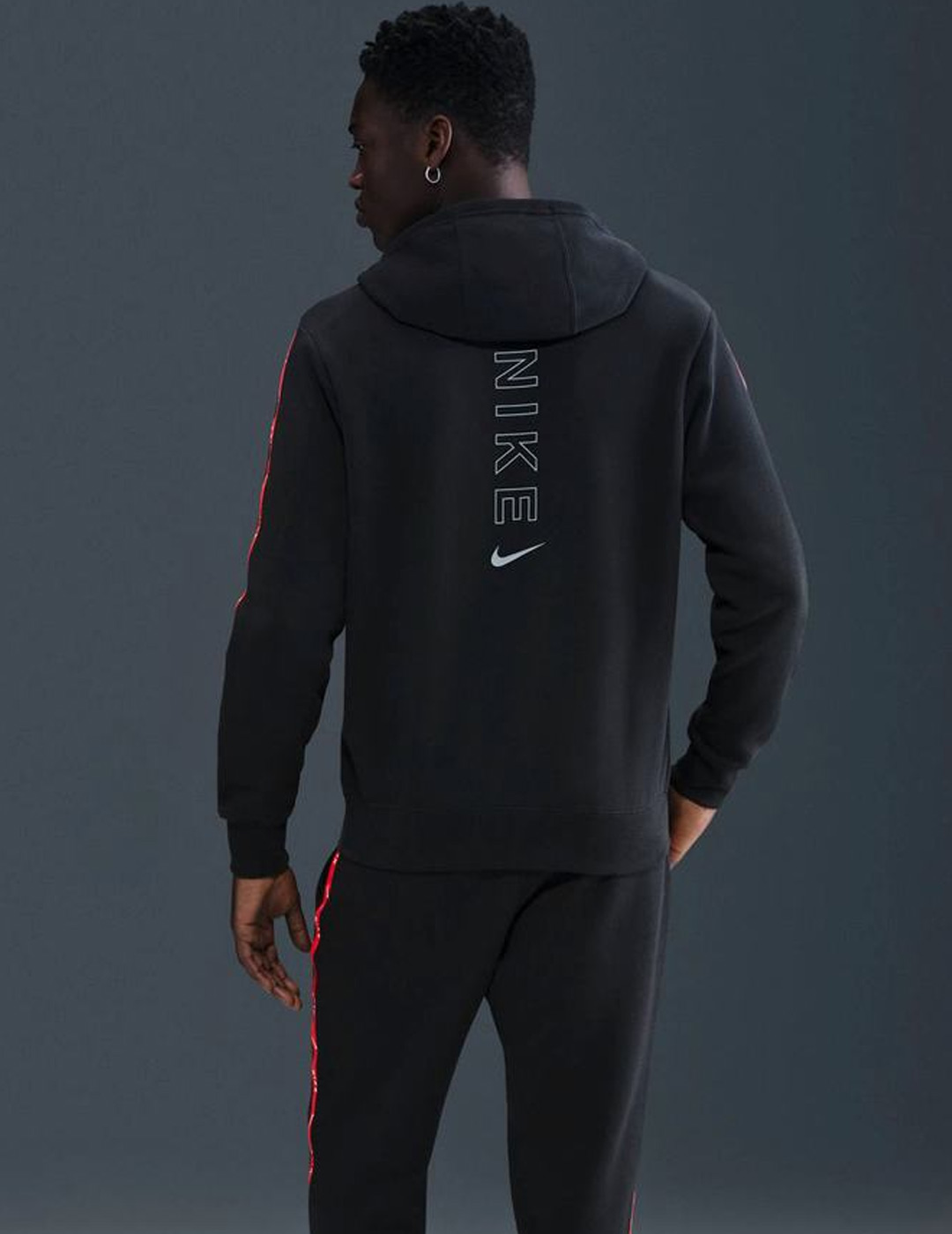 sudadera abierta con capucha hombre nike CLUB MEN'S, negro/rojo