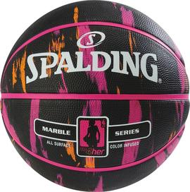 BALON SPALDING NBA MARBLE 4HER OUT, T/6 NEGRO/ROSA