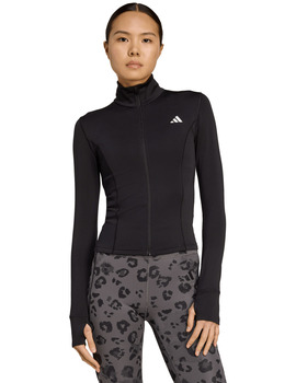 sudadera abierta adidas con cremallera ajustada mujer, negro