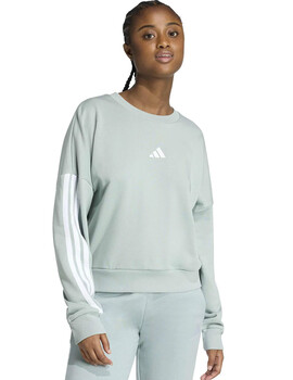 sudadera mujer adidas cuello redondo bandas, verde/blanco