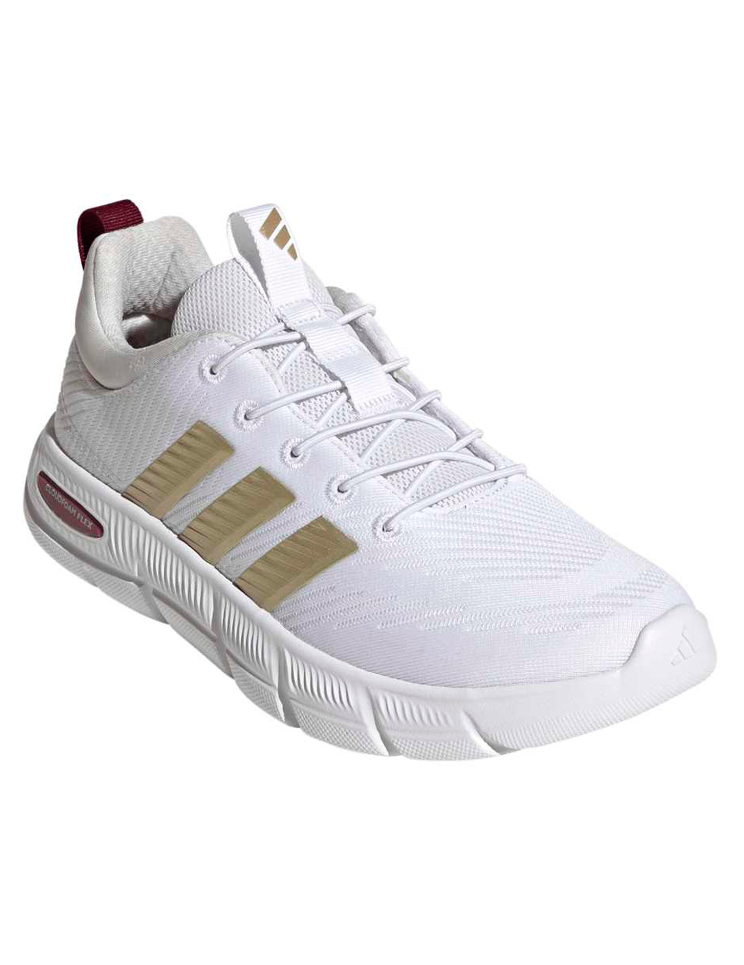 zapatilla adidas mujer cloudfoam flex-cordones elásticos, blanco/oro