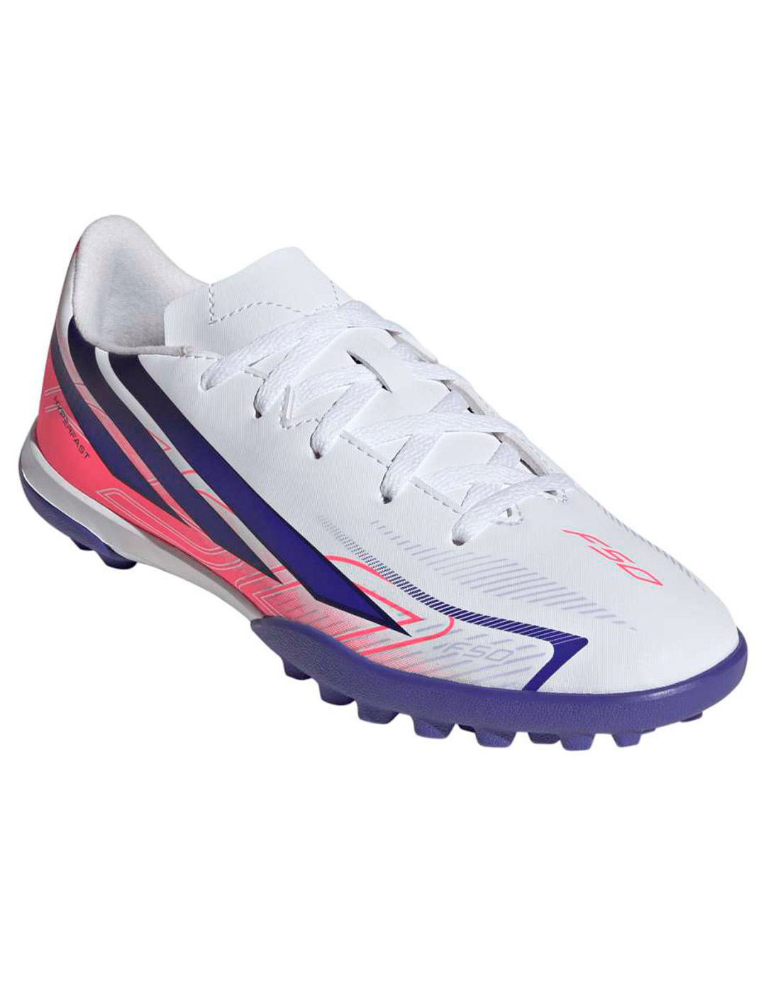 bota adidas turf F50 HYPERFAST junior, blanco/rosa