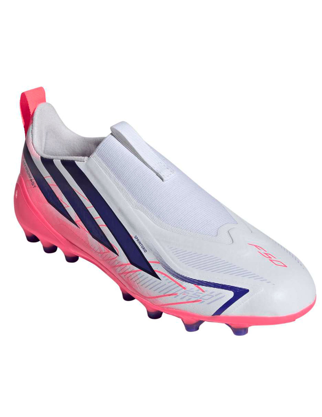 bota de fútbol adidas F50 HYPERFAST LEAGUE sin cordones AG Junior, blanco/rosa
