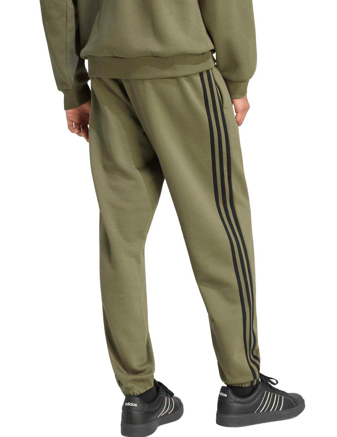 pantalón adidas tres bandas hombre con puño, verde oliva
