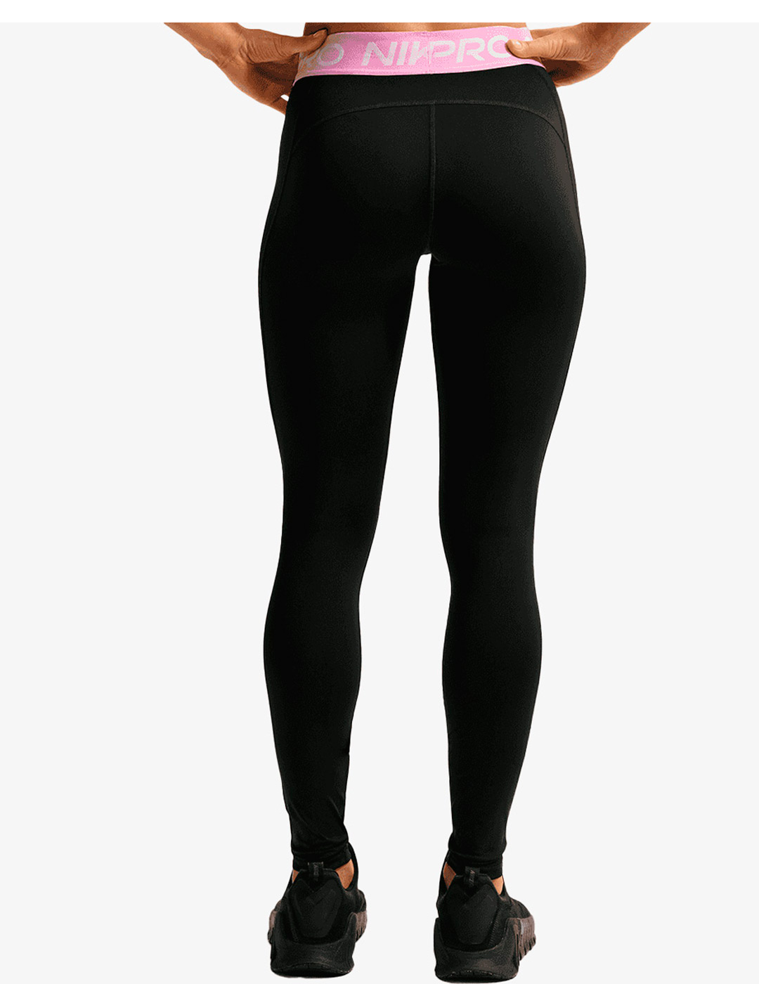 malla larga mujer nike  PRO WOMEN'S MID-RISE, negro/rosa