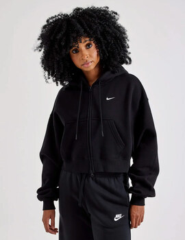 sudadera abierta mujer nike CROP con capucha, negro