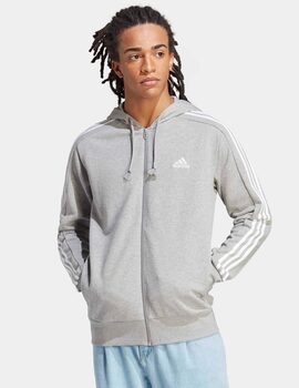 sudadera capucha abierta hombre adidas tres bandas, gris/blanco