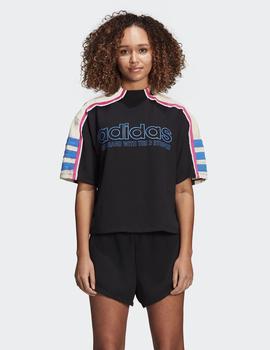 CAMISETA ADIDAS MUJER MANGA CORTA, NEGRA/FUSCIA