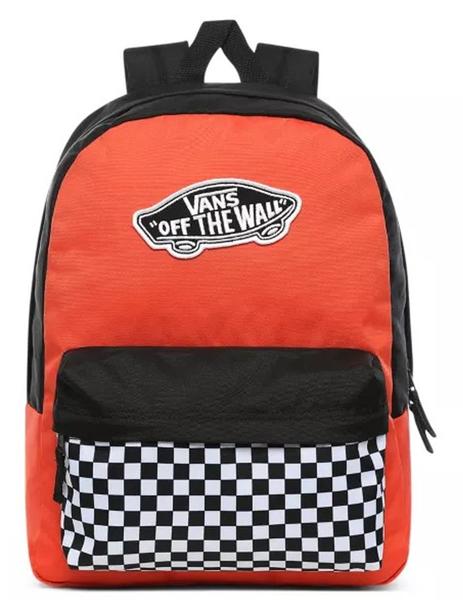 MOCHILA COLEGIAL NARANJA Y CUADROS